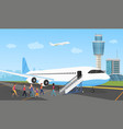 people in airport queue travelers and aircraft vector image vector image