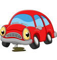 cartoon red car sad in need repair vector image