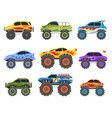 cartoon monster trucks extreme offroad race cars vector image