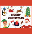 merry christmas banner with cute characters vector image