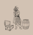 pirate with a hat and a cutlass near the barrel vector image