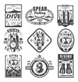 scuba diving and spearfishing vintage logo set vector image vector image