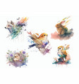 wolf hare hedgehog owl and bird in watercolor vector image