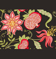 decorative pomegranate fruits and flowers in art vector image