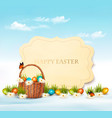happy easter background eggs in a basket vector image vector image