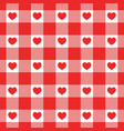 red and white gingham seamless pattern with hearts vector image vector image