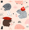 seamless autumn pattern with hedgehogs vector image