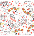 seamless pattern with faces cats and rainbow vector image