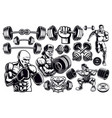 set of black and white design elements for gym vector image